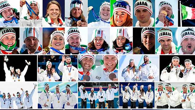 Alcuni degli atleti della spedizione azzurra che tornano dai Giochi olimpici di Milano Cortina con una medaglia al collo