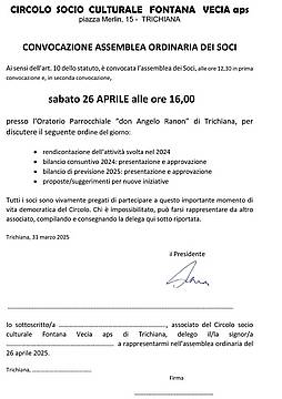 CIRCOLO SOCIO CULTURALE FONTANA VECIA aps - ASSEMBLEA ORDINARIA 2025
