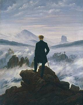 Caspar David Friedrich, Viandante sul mare di nebbia (1818; olio su tela, 95 x 75 cm; Amburgo, Hamburger Kunsthalle) Caspar David Friedrich, Viandante sul mare di nebbia (1818; olio su tela, 95 x 75 cm; Amburgo, Hamburger Kunsthalle)