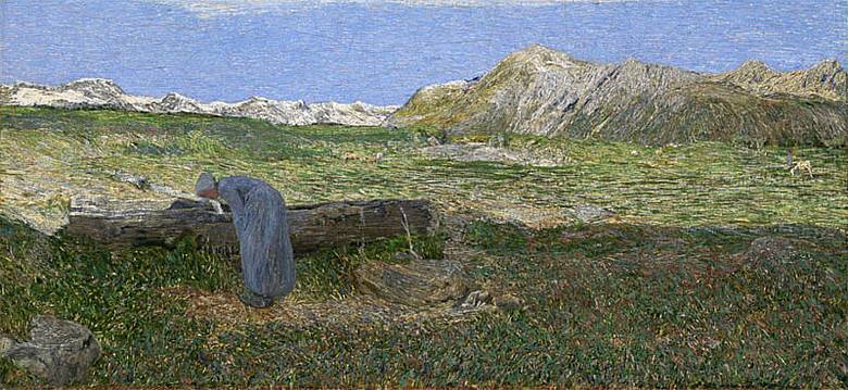 Giovanni Segantini, Paesaggio alpino con donna all'abbeveratoio, 1893 circa Kunst Museum Winterthur, Fondazione Oskar Reinhart © SIK-ISEA, Zurigo (Philipp Hitz) Giovanni Segantini, Paesaggio alpino con donna all'abbeveratoio, 1893 circa Kunst Museum Winterthur, Fondazione Oskar Reinhart © SIK-ISEA, Zurigo (Philipp Hitz)