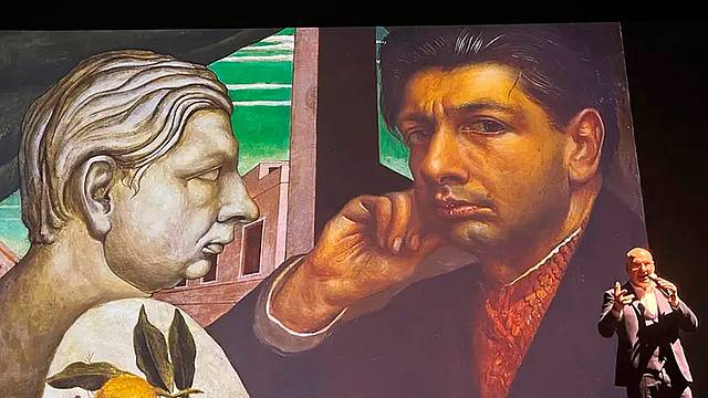 Marco Goldin con il De Chirico e il Van Gogh che arriveranno a Treviso in autunno