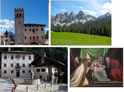 Immagini di Pieve di Cadore - la piazza con la statua di Tiziano e la sede della Magnifica Comunità di Cadore, Immagini di Pieve di Cadore - la piazza con la statua di Tiziano e la sede della Magnifica Comunità di Cadore,