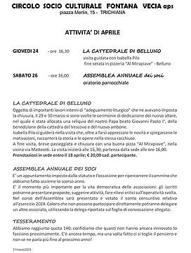 CIRCOLO SOCIO CULTURALE FONTANA VECIA aps - ATTIVITA' DI APRILE