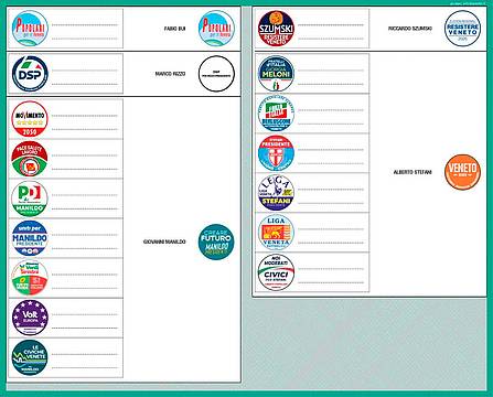 Scheda elezioni regionali provincia di Belluno con i tre candidati