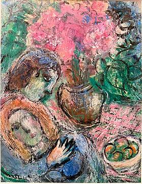 Marc Chagall - Amoreux avec fleurs et nature morte - 1950, pastello su carta - Palazzo Maffei Marc Chagall - Amoreux avec fleurs et nature morte - 1950, pastello su carta - Palazzo Maffei
