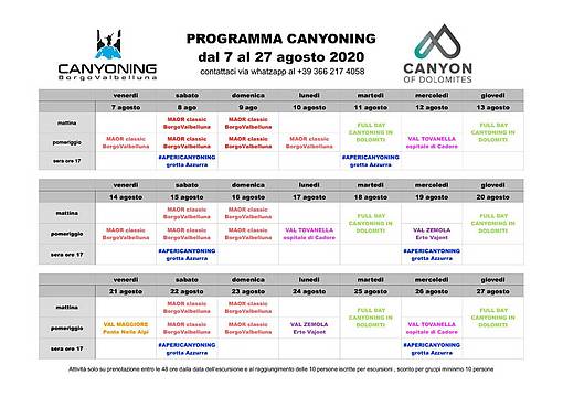 PROGRAMMA CANYONING PROGRAMMA CANYONING