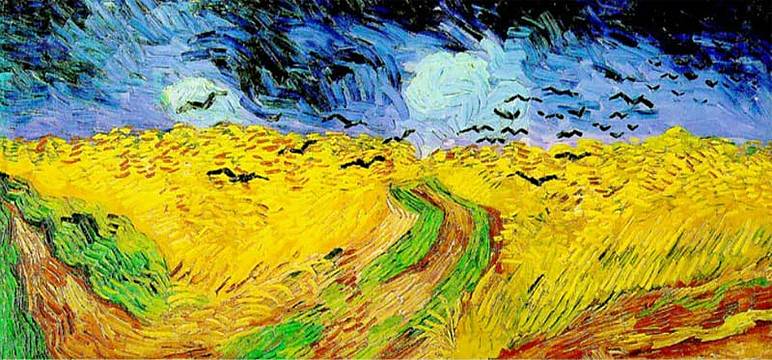 Vincent van Gogh, Campo di grano con corvi, 1890  Amsterdam, Van Gogh Museum (Vincent van Gogh Foundation) - Vincent van Gogh, Campi di grano a Auvers, 1890  Vienna, Österreichische Galerie Belvedere