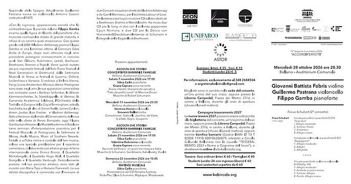 Circolo Culturale Bellse - Trio Fabris Pastrana Gamba, Focus Schubert.