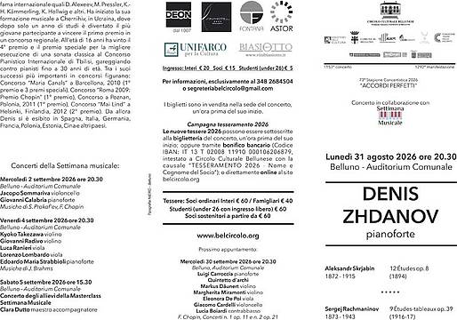 Denis Zhdanov pianoforte - Circolo Culturale Bellse 1 Denis Zhdanov pianoforte - Circolo Culturale Bellse 1