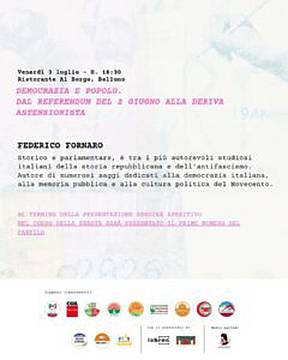 Venerdì 3 luglio, ore 18.30 Belluno, Ristorante Al Borgo