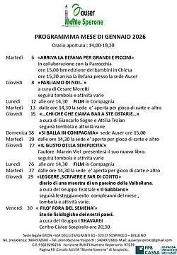 Auser Monte Sperone - Programma gennaio 2026