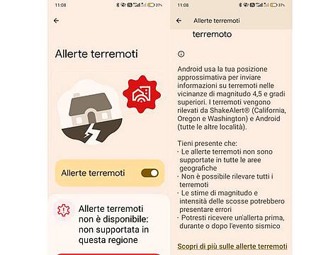 Le schermate di Android sul servizio di Alert terremoti in Italia - (Google)