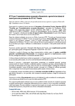 Comunicato Stampa Percorso IFTS - ENAC Veneto 20260807