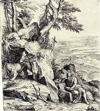 Cornelis Cort, San Girolamo leggente nel deserto - Venezia, Fondazione Musei Civici di Venezia, Gabinetto dei Disegni e delle Stampe, Ca'Rezzonico Cornelis Cort, San Girolamo leggente nel deserto - Venezia, Fondazione Musei Civici di Venezia, Gabinetto dei Disegni e delle Stampe, Ca'Rezzonico