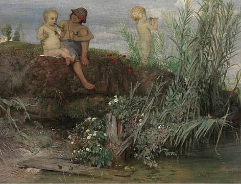 © SIK-ISEA, Zurigo (Philipp Hitz) Arnold Böcklin, Bambini che intagliano zufoli, 1865, olio su tela, cm. 64.5 x 96.5. Kunst Museum Winterthur, Fondazione Oskar Reinhar © SIK-ISEA, Zurigo (Philipp Hitz) Arnold Böcklin, Bambini che intagliano zufoli, 1865, olio su tela, cm. 64.5 x 96.5. Kunst Museum Winterthur, Fondazione Oskar Reinhar