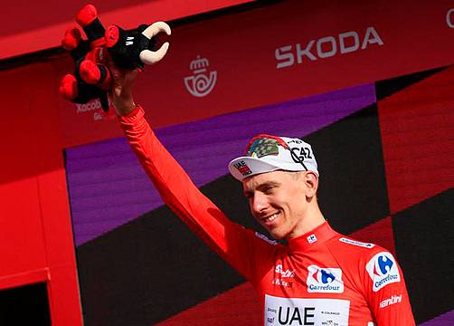 Tadej Pogacar in maglia rossa - Afp