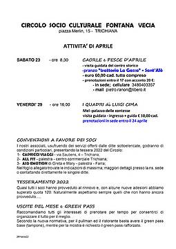 Fontana Vecia - attività di aprile 2022 Fontana Vecia - attività di aprile 2022