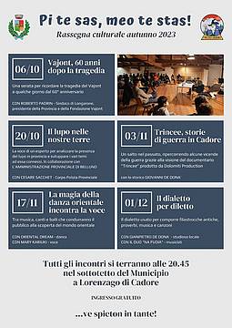 Da venerdì 6 ottobre 5 appuntamenti promossi dal Comune e dalla Pro Loco su temi diversi: attualità-natura-storia-musica-cultura locale
