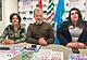 Da sinistra i segretari Denise Casanova (Cgil), Francesco Orrù (Cisl) e Sonia Bridda (Uil)