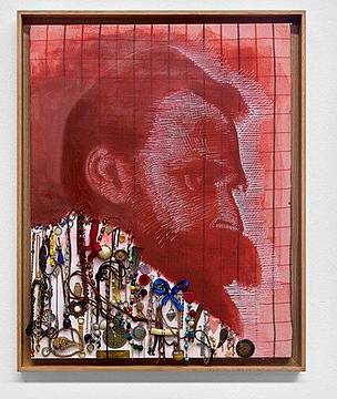 Untitled (Friedrik Nitzsche), 2025, oil and acrylic on dishcloth